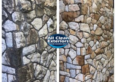before and after pressure washing of a residential wall in Holmdel, NJ