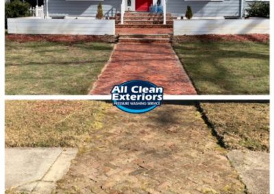 before and after pressure washing of red brick walkway in Little Siver, NJ
