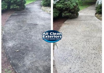 before and after of concrete driveway which was pressure washed in Monmouth County, NJ