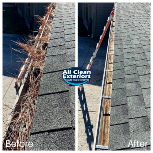 before and after of gutter cleaning overgrown leaves in Monmouth Beach, NJ