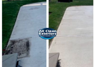 before and after power washing of painted concrete patio