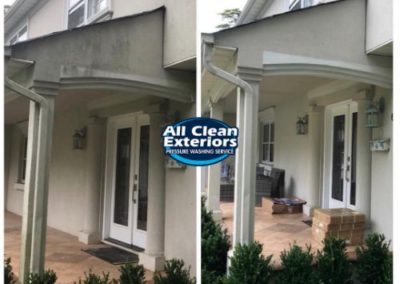 before and after power washing of a stucco building in Monmouth County, NJ