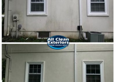 before and after power washing of a stucco building in Monmouth County, NJ