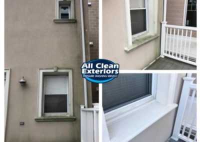 before and after of a stucco building and window in Long Branch, NJ