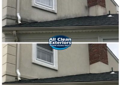 before and after power washing of a stucco building in Holdmel, NJ