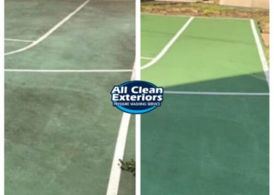 before and after power washing of a green tennis court in Monmouth County, NJ