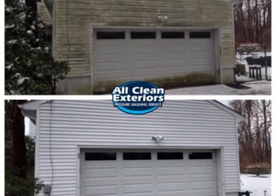 before and after power washing of vinyl siding garage in Fair Haven, NJ