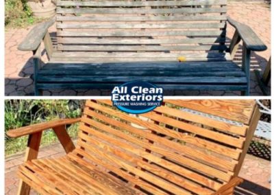 before and after of a power washed wooden bench in Holmdel, NJ