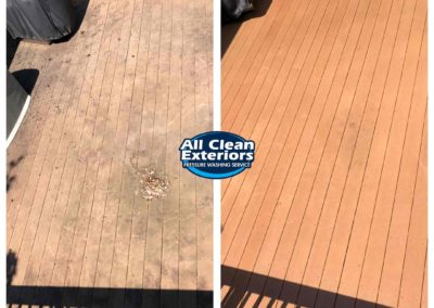 before and after power washing of a composite wood deck