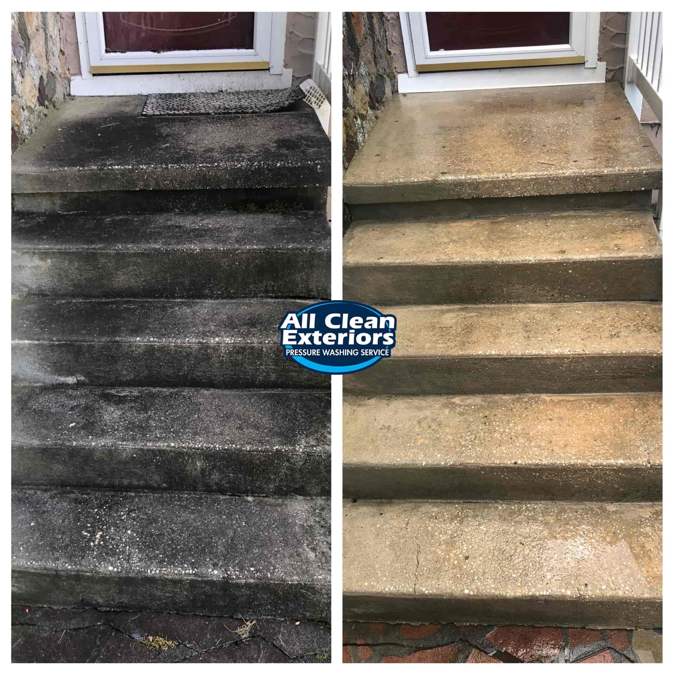 before and after power washing of concrete steps