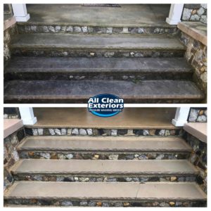 before and after of paver stairs power washed