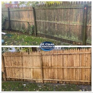 Power washing a wooden fence in Monmouth county nj